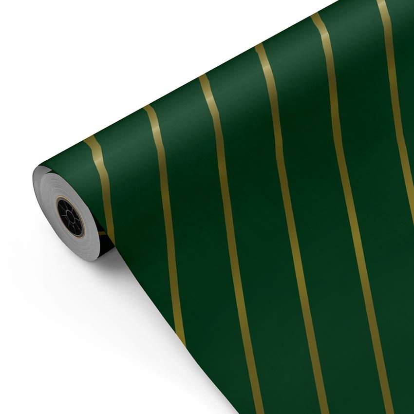 Bobina Papel de regalo CLASSIC • Rayas Verde Oro