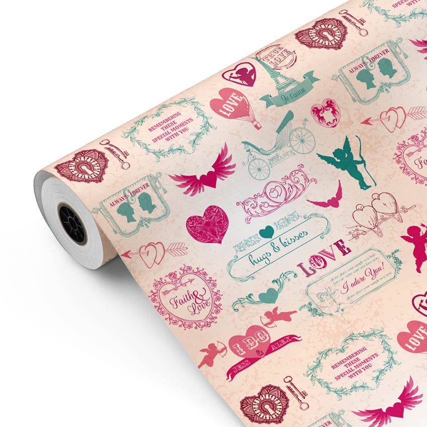 Bobina Papel de regalo CLASSIC • Love • Fucsia:Verde • 62cm y 31cm x 100m-mkp