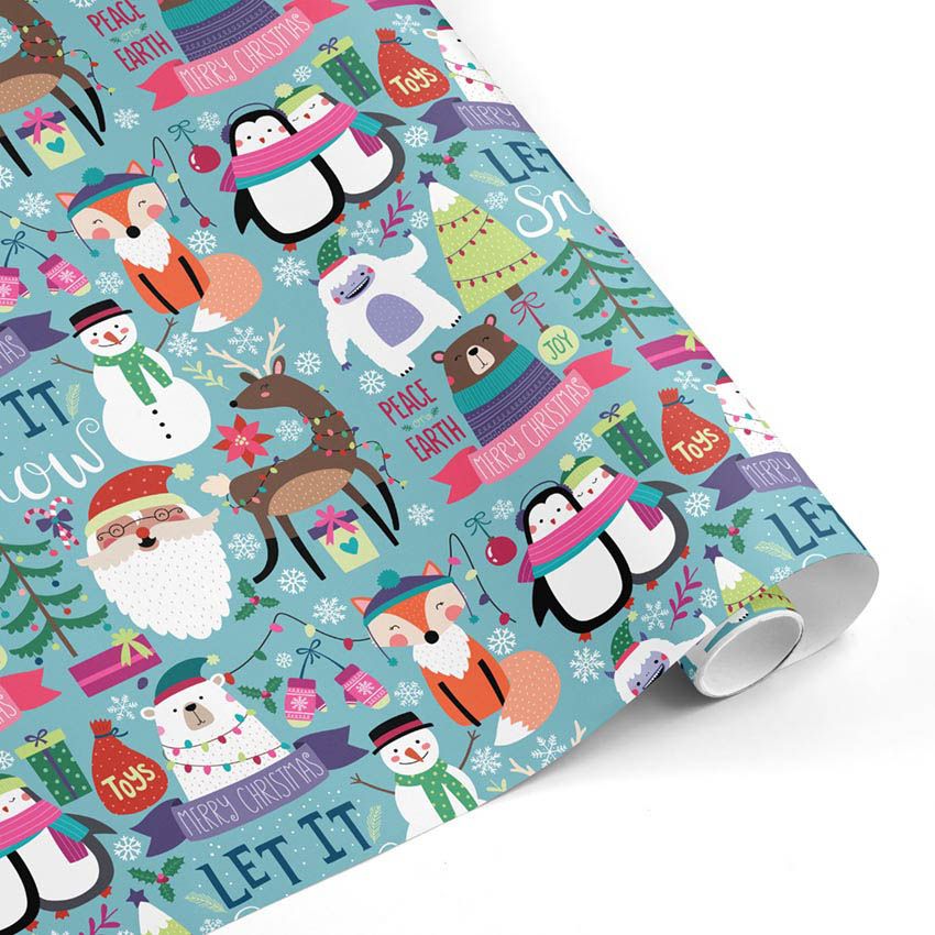 Rollo Papel de regalo NAVIDAD • Let it snow • Azul claro-Multicolor–mkp