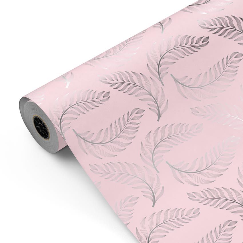 Bobina papel de regalo Plumas Rosa y Plata mckp
