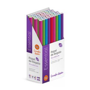 Pack 50 Rollos Papel Regalo Essential 2m x 70cm, Caja Expositora