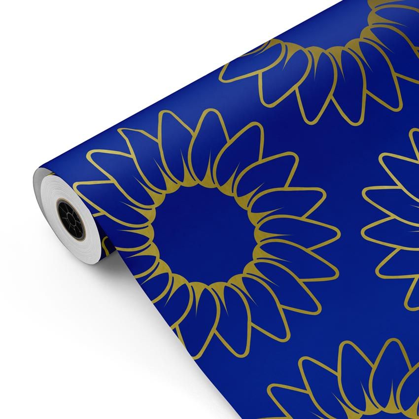Bobina papel de regalo Girasoles - Azul 3591 y Oro mckp