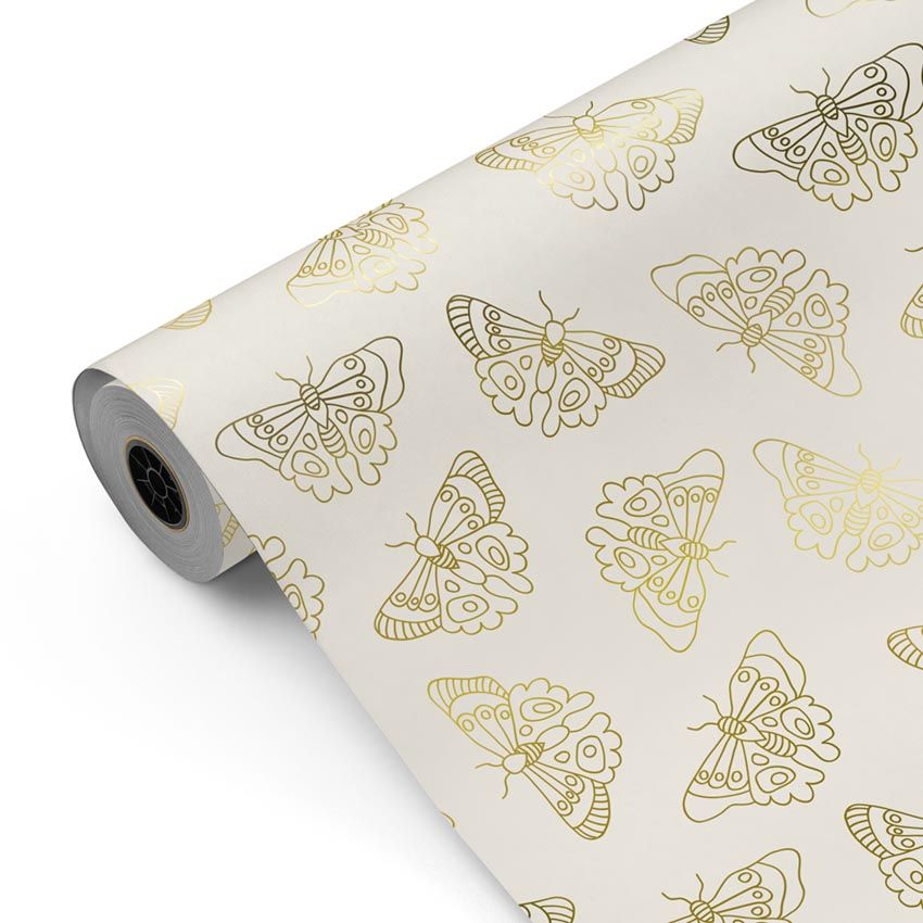 Bobina papel de regalo Mariposas v1 crema 9043 y Oro 971 mckp