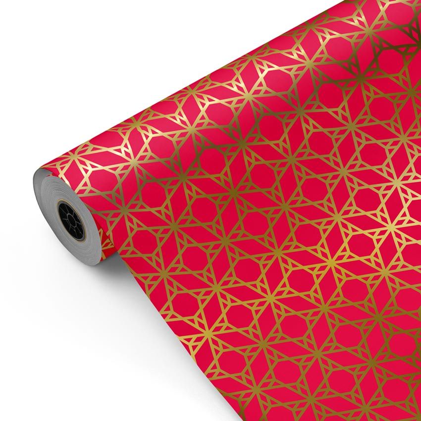 Bobina papel regalo Estrellas Geométricas 2024 Oro-Rojo mckp