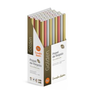 Pack 50 Rollos Papel Regalo Golden Reforzado 2m x 70cm, Caja Expositora