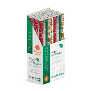Pack 50 Rollos Papel Regalo Christmas B 2m x 70cm, Caja Expositora